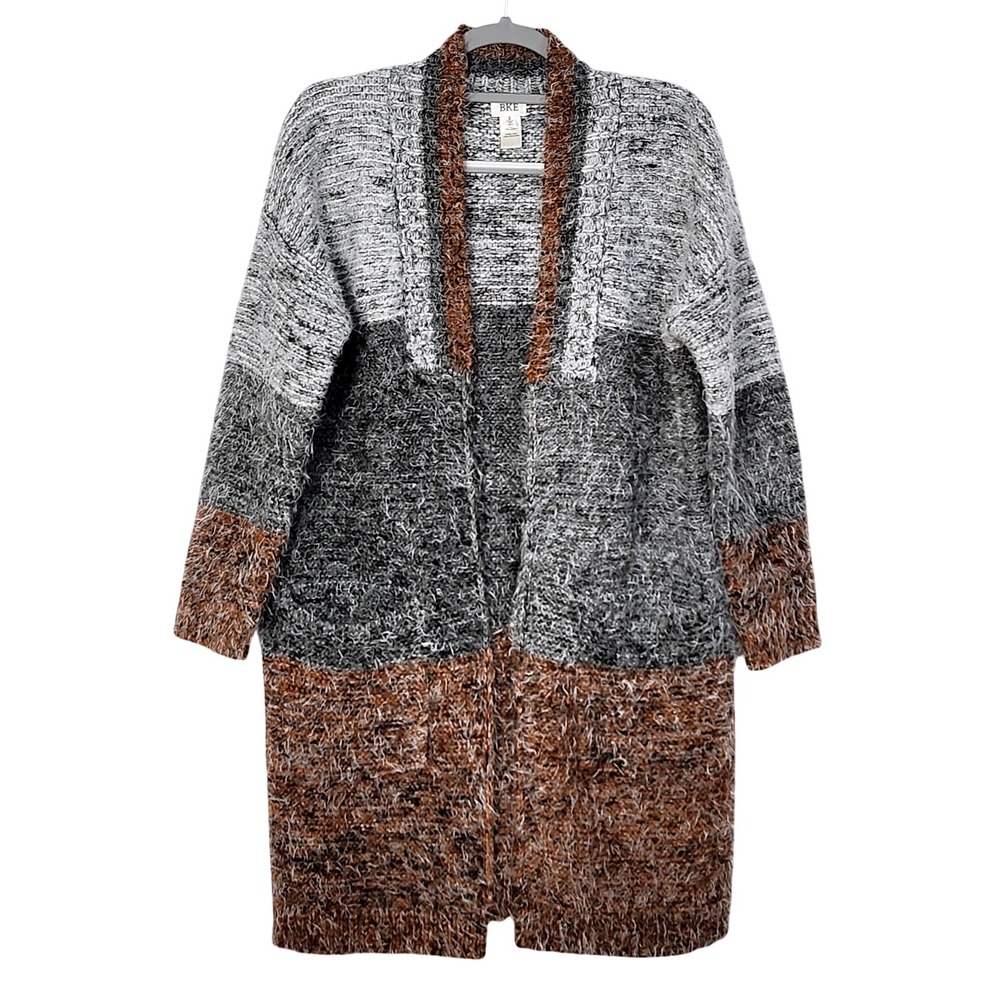 BKE Chunky Knit‎ Long Open Cardigan Womens Small Colorblock Acrylic Angel Hair